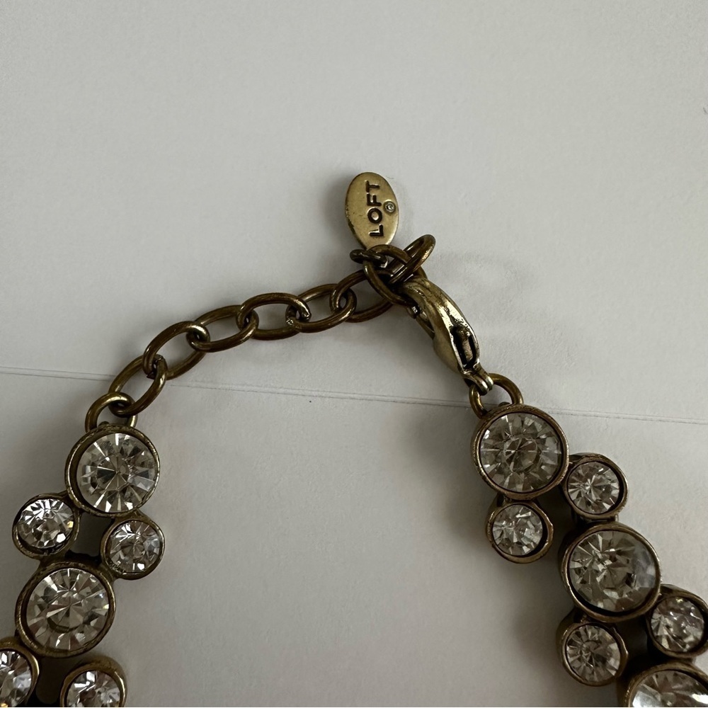 Vintage Loft Round Rhinestone Antiqued Brass Necklace - Picture 7 of 9